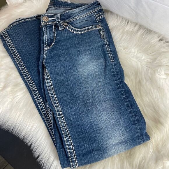 Silver Lola Distressed Bootcut Jeans Sz 28 X 33 - Picture 3 of 13